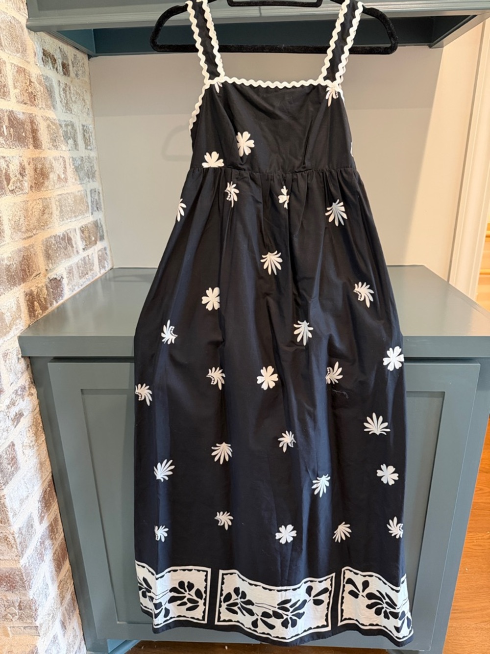 Cynthia Rowley Black Maxi Dress with White Floral Embroidery